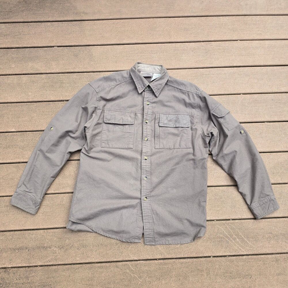 Natural Gear Beige Long Sleeve Button Up Fishing Shirt - Size L